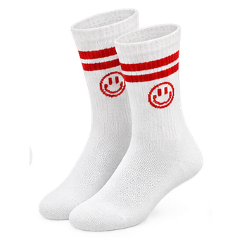 Red Stripe Smiley Crew Socks